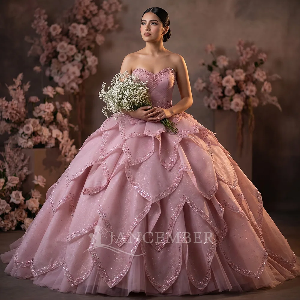 

Luxury Ball Gown Quinceanera Dress Removable Train Sparkly Bead Crystal 3D Floral Cut-out vestidos de 15 quinceañera Customized