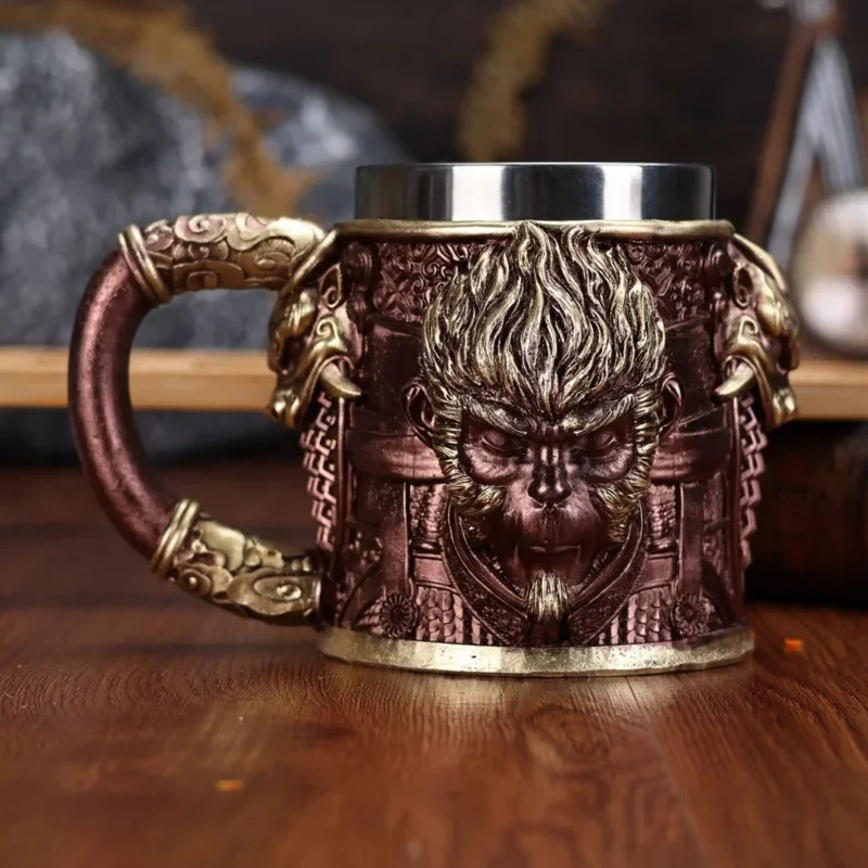 Hot Black Myth Wukong Resin Beer Mug Retro Handmade Stainless Steel Liner Coffee Mug Wine Glass Beer Jugs Gaming Gifts For Men