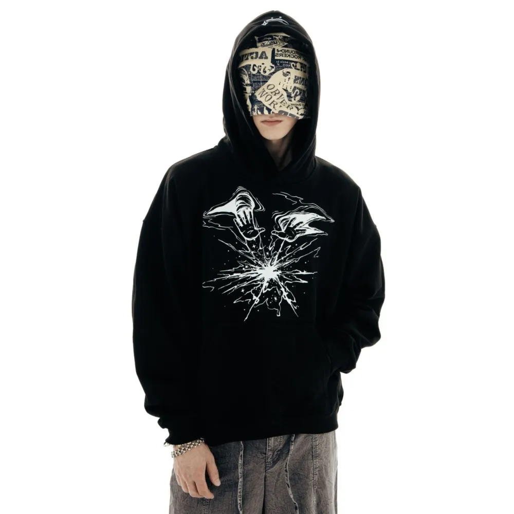 Punk Lyrical Print Clothing Oversized Hip Hop Pullover Streetwear Men\'s Hoodies Harajuku Fashion Tops Goth Hooded Sweatshirt Y2K