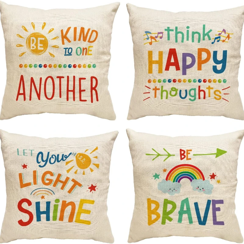 Rainbow Classroom Throw Pillow Case Set of 4 Reading Corner Throw Pillow Covers Kids Throw Pillow Covers Sofa Bed Decor 40x40cm