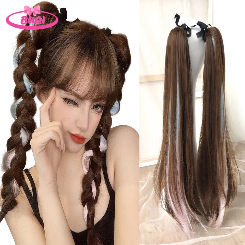 BUQI Straight Ponytail Chip-in Hair Extensions Synthetic Hair Fiber Heat-Resistant Natural Wave Ponytail Hair Extensions