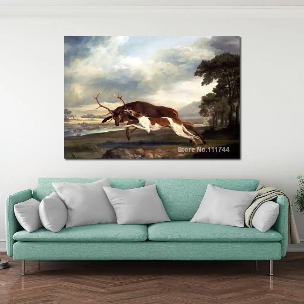 A Hound Attacking A Stag George Stubbs Oil Painting Animal Handmade High Quality