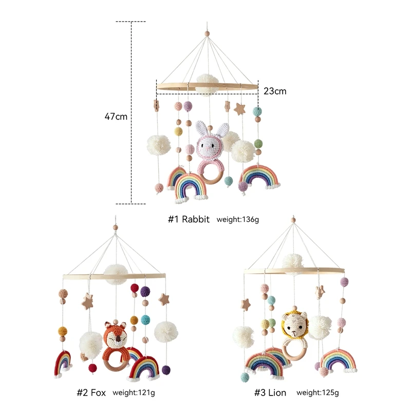 Il campanello da letto arcobaleno per animali Montessori presenta un anello arcobaleno sfumato sognante con campanelli che suonano di piccoli animali appesi