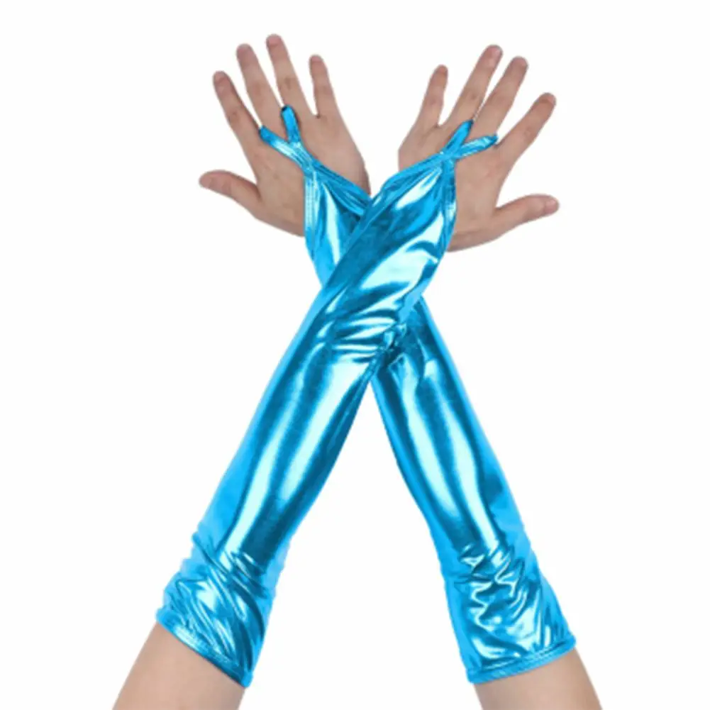 Glitter Metal Fingerless Elbow Gloves for Women Suitable for Parties Performances Nightclub Dancing and Role Playing
