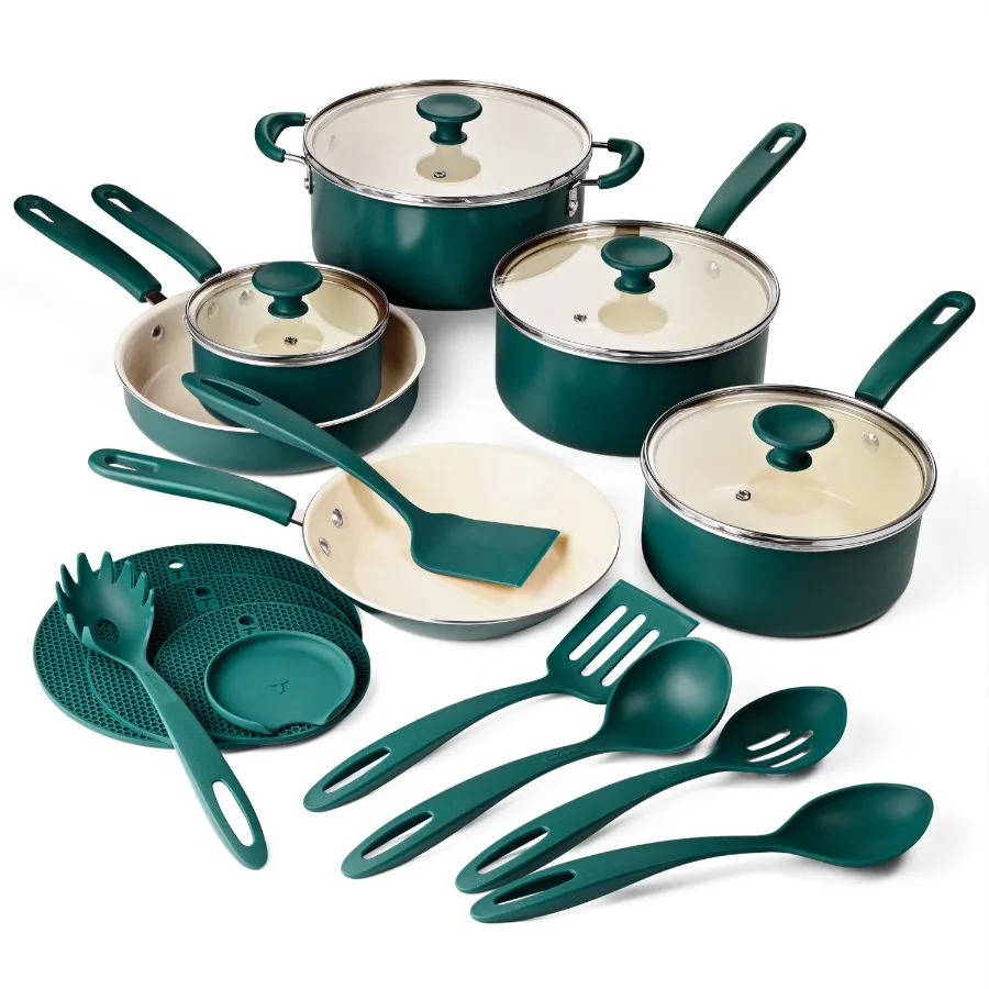 

Ceramaware 20-Piece Ceramic Nonstick Cookware Set Green