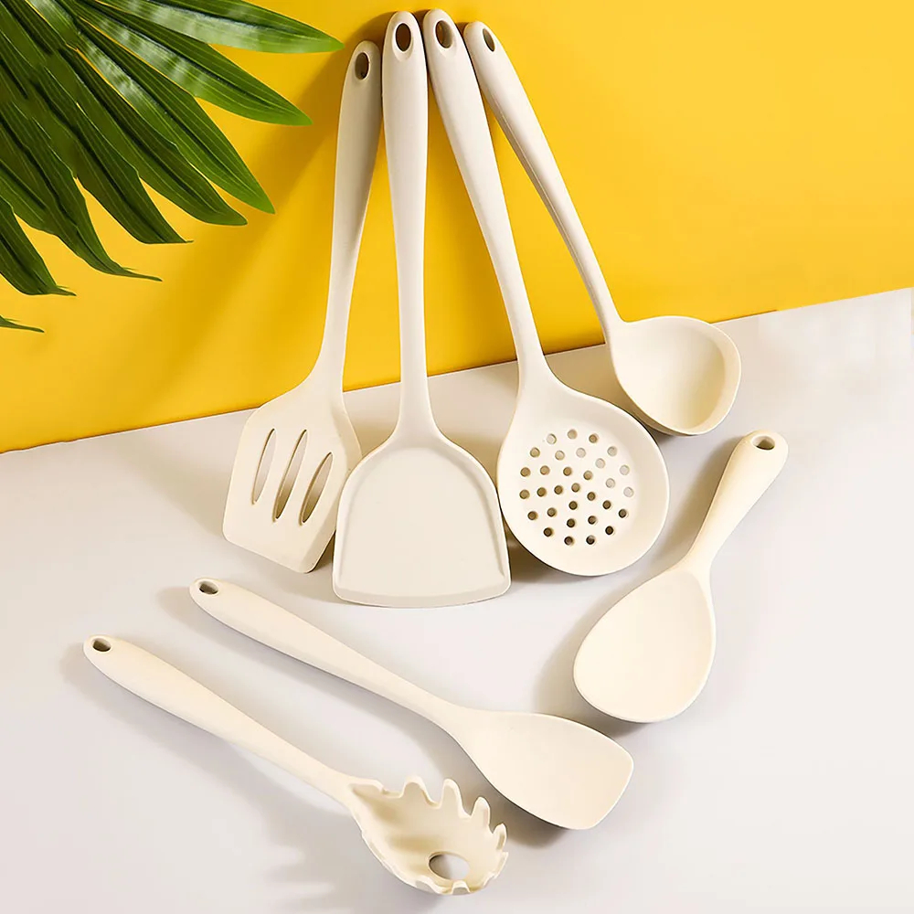 White Best Silicone Cooking Utensil Set Spatula Soup Spoon Rice Spoon Ladle Pasta Colander Non-stick Cookware Kitchen Tools