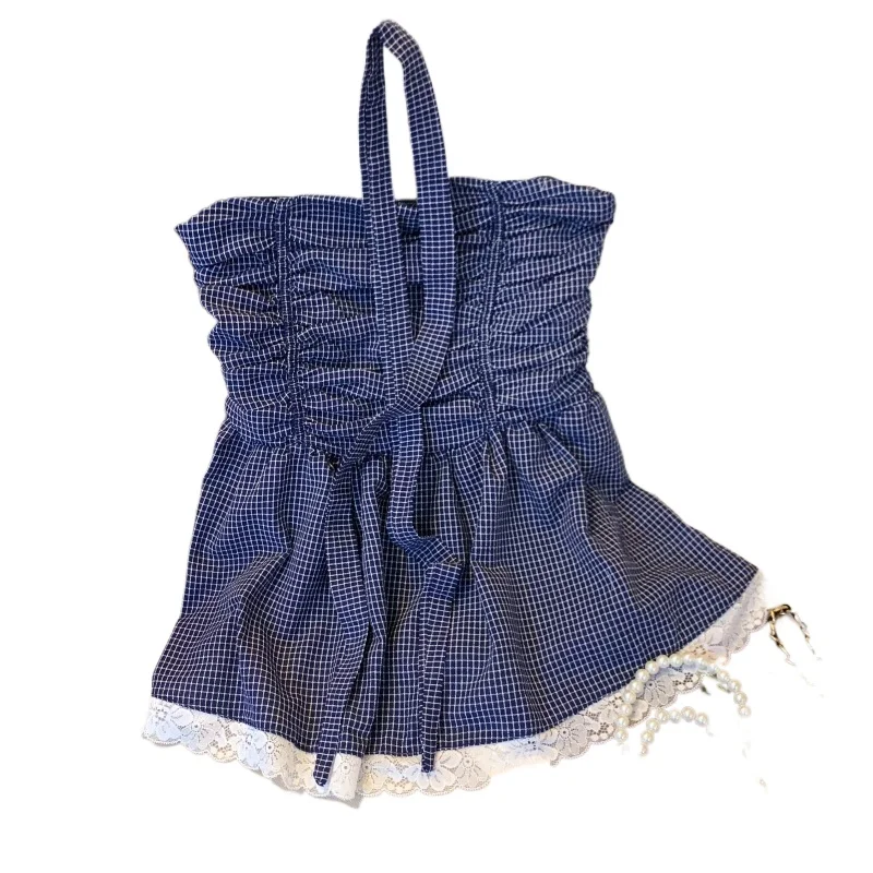 

Spring and Summer 2026 New Temperament Elegant Lace Hem Tube Top Plaid Vest Women Wear Spice Girl Streamer Chest Cover Stomach