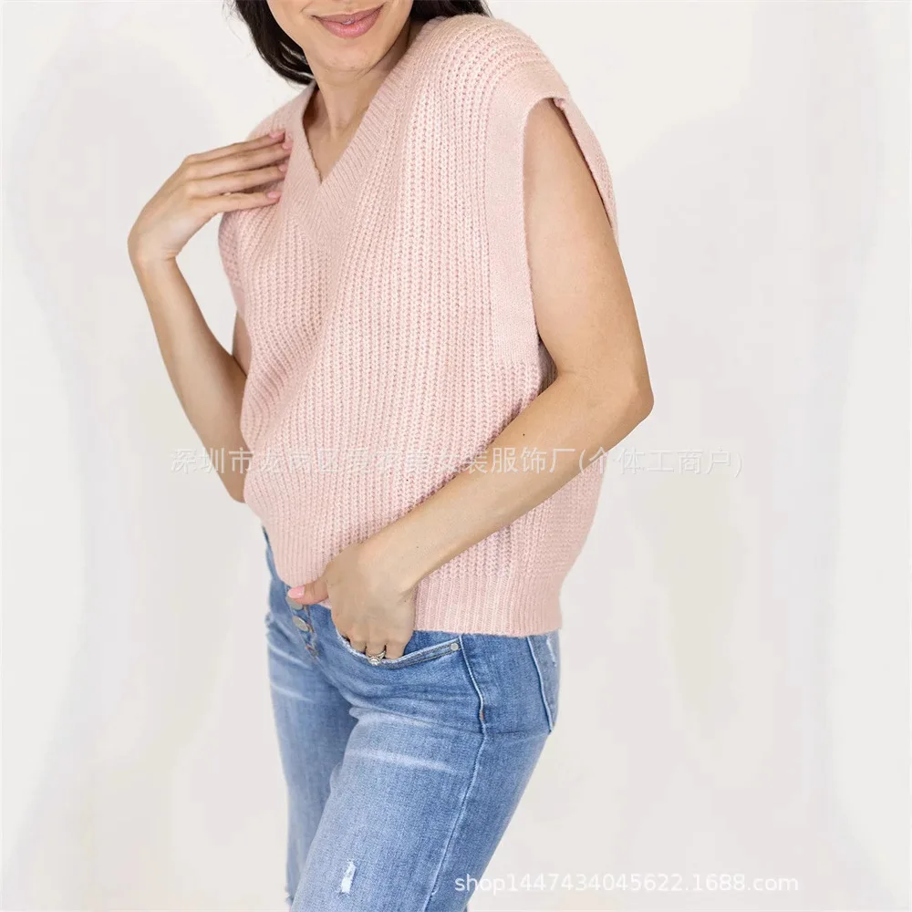 2025 New Autumn Versatile V Neck Sweater Vest Women Elegant Design Fashion Plain Color Multi Color Options