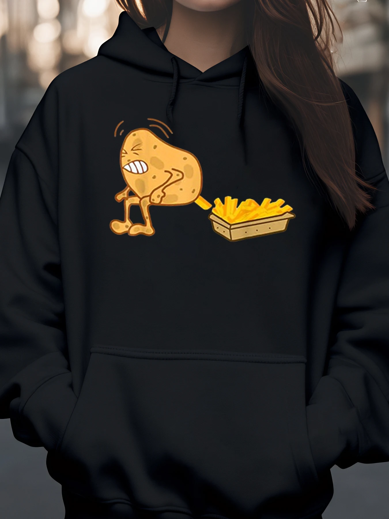 هوديي بطاطس البطاطس المقلية بطباعة الرسوم المتحركة للارتداء الكاجوال للنساء والرجال