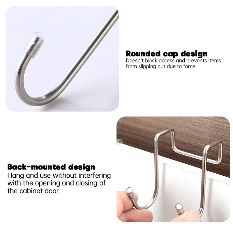 2pcs Stainless Steel Double S-Shape Hook Multifunctional Hanging Rack Free Punching Bathroom Double S Shape Hook Towel Storage