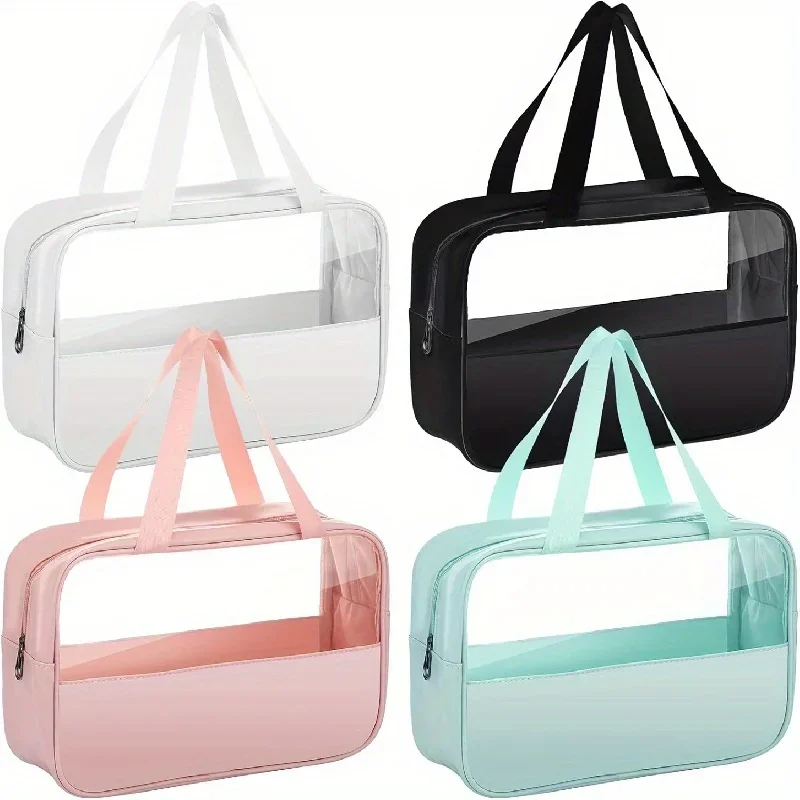 4Pcs - Large Clear Toiletry Bag - Waterproof Transparent Cosmetic Bag 11.81 X 3.94 X 8.27 Inches Clear Makeup Bags Plastic Tote