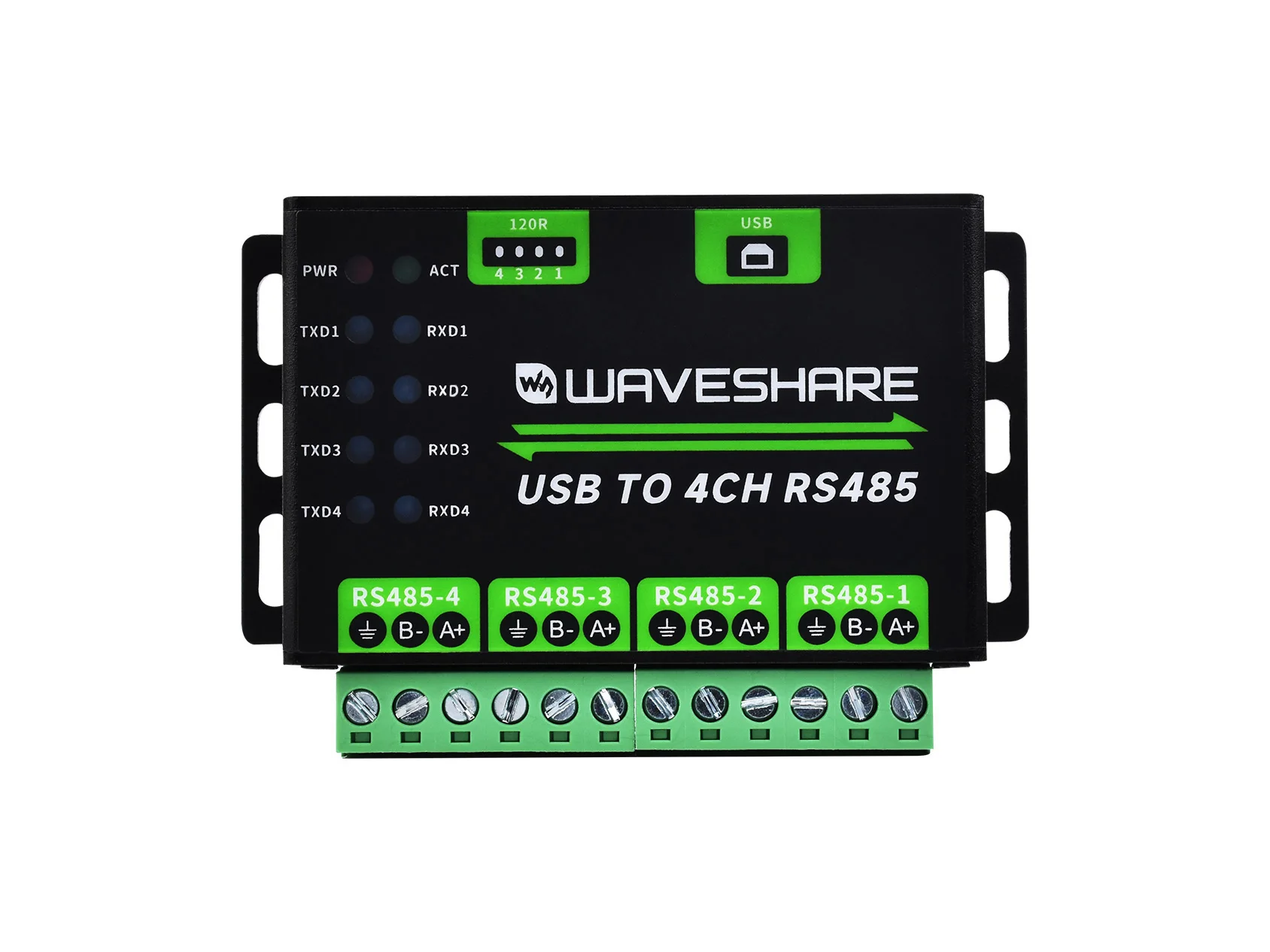 Waveshare Industrial USB TO 4Ch RS485 Converter, Multi Protection Circuits, Multi Systems Support, Aluminium Alloy Case