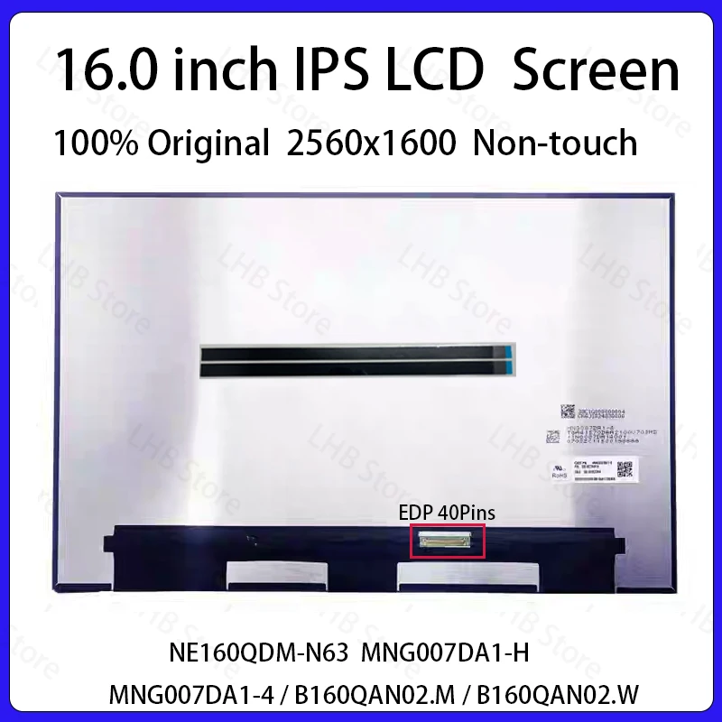 

16" Laptop LCD Screen NE160QDM-N63 MNG007DA1-4 B160QAN02.W For Lenovo ThinkBook 16p G2 Display Matrix Panel 2560x1600 Non-Touch