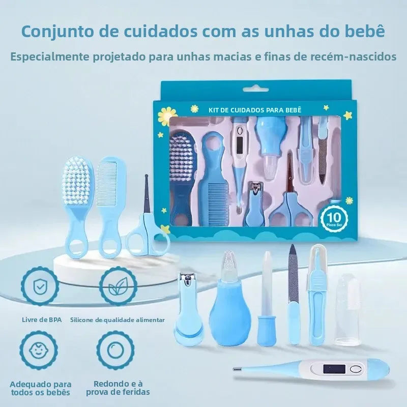 10 pçs bebê recém-nascido prego cabelo kit de cuidados diários infantil crianças aliciamento escova pente seguro cortador de unhas conjunto para o presente do bebê