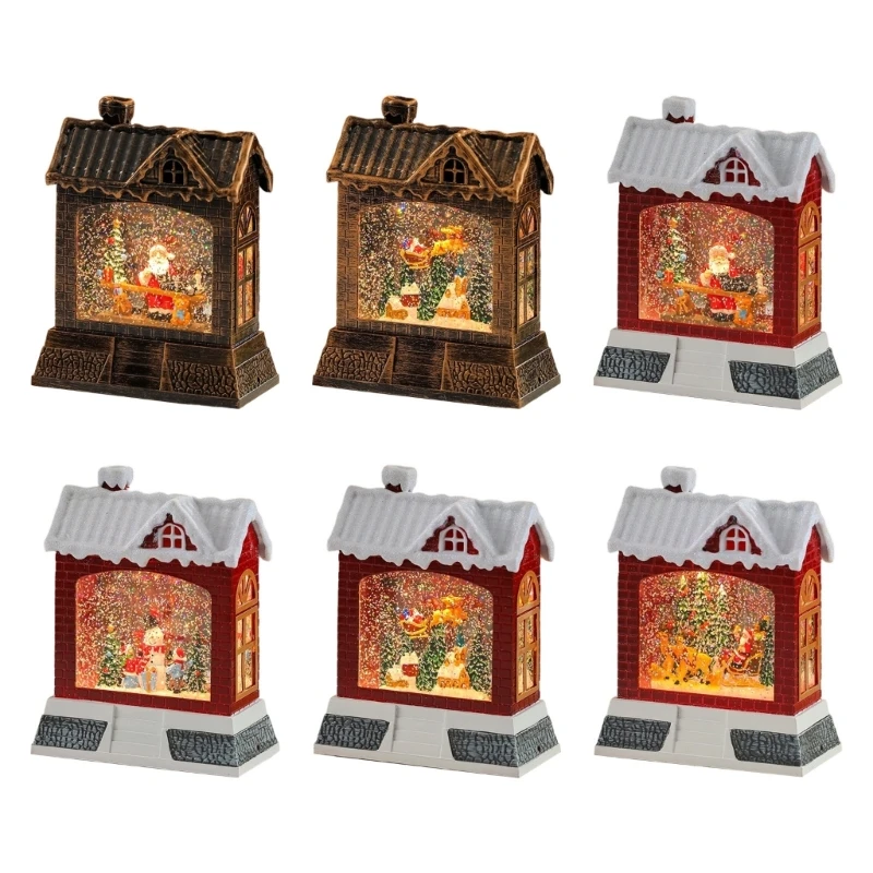 Christmas Snow Globes Battery & Usb Power Glitter Music Box Christmas Houses Accent,Lighted Water-Filled Scene with Holiday 87HA