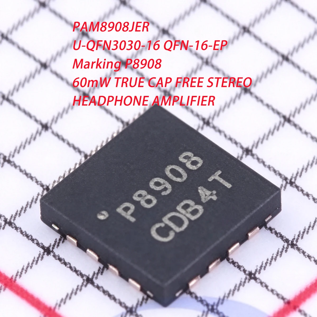 10PCS PAM8908JER Marking P8908 U-QFN3030-16 QFN-16-EP 35mWx2@16Ω 2.5V~5.5V Dual-Channel NEW Original Chip IC AUDIO AMP AB