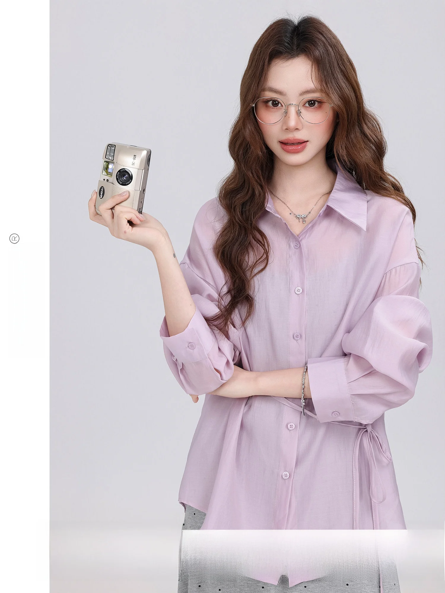 

Легкая фиолетовая рубашка с воротником, летняя новинка, защита от солнца, женская деловая повседневная модная одежда из полиэфирного волокна