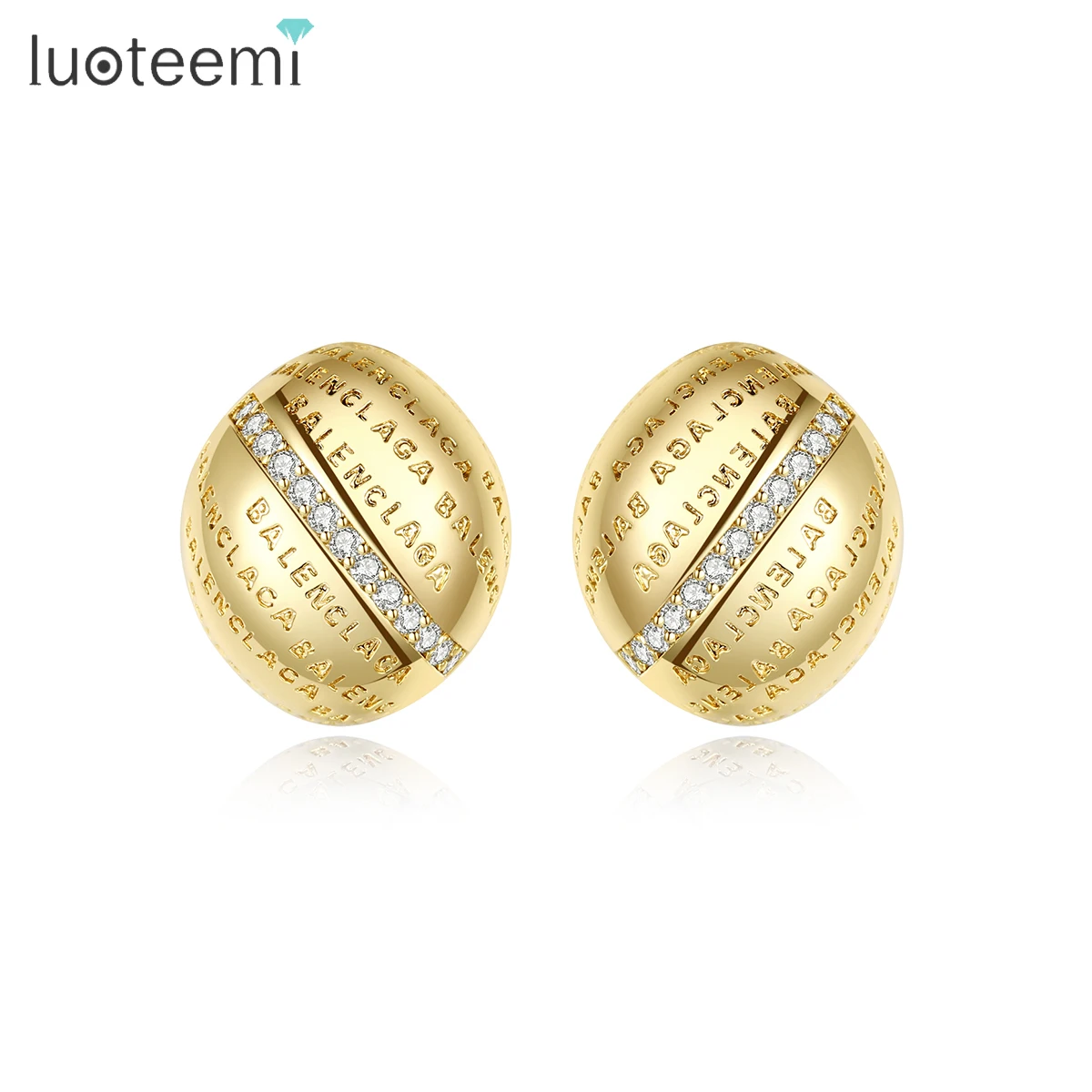 LUOTEEMI 2023 New Arrival Gold Color Big Oval Stud Earring for Women Fashion Trendy Sentence Unique Girl Party Charm Accessories