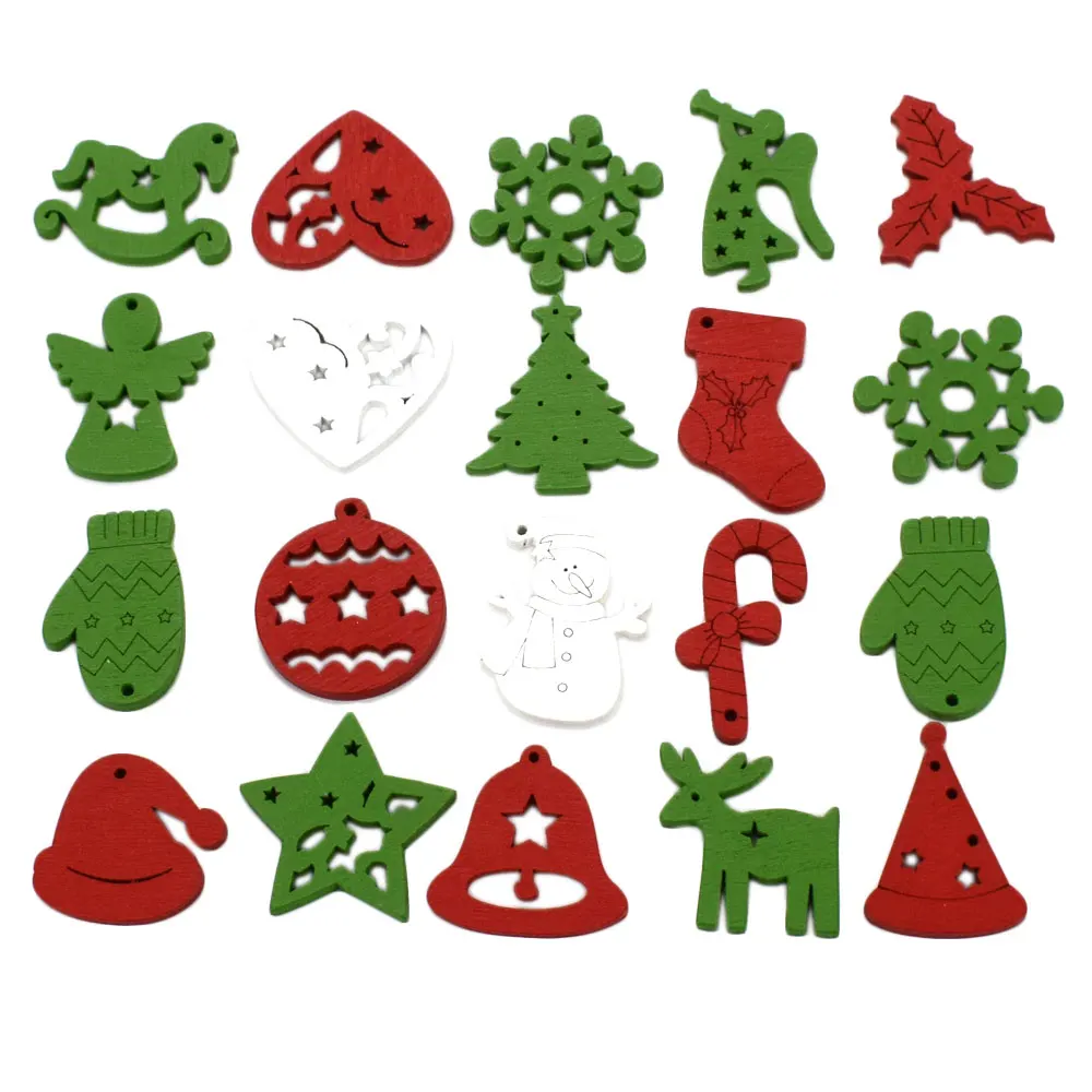 50pcs 25-35MM Christmas Decorative Wood Chip Sewing Accessories Scrapbooking DIY Colour Flatback Sewing Button for Clothing