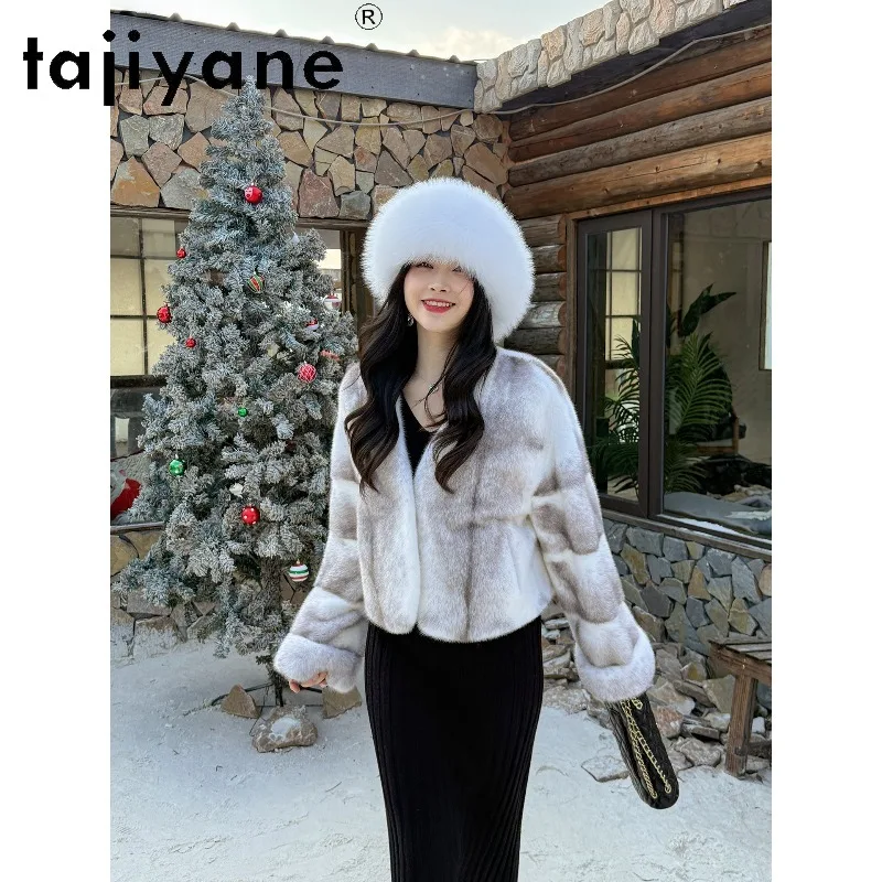 TAJIYANE Natural Cross Velvet Mink Fur Jacket Elegant Overcoat Real Fur Coat Woman Winter Jackets for Woman 2026 Whole Mink Шуба