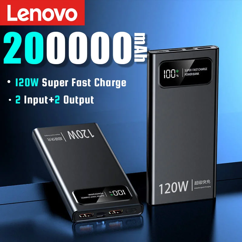 Lenovo 120W Super szybkie ładowanie Power Bank 200000 Zewnętrzna bateria mobilna o bardzo dużej pojemności mAh do Iphone Xiaomi Vivo