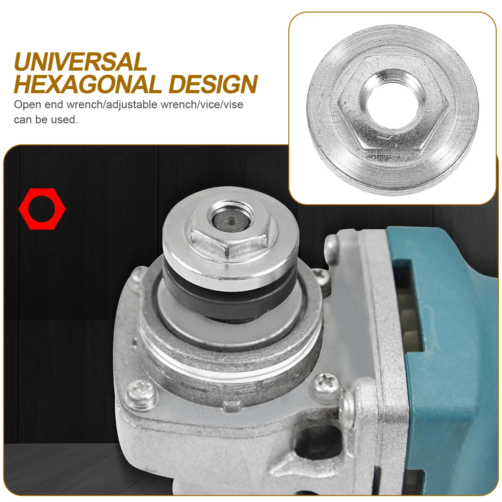 

2 комплекта прочных угловых наружных внутренних стопорных гаек, нажимная пластина для крепления шлифовальных лезвий с гаечным ключом, фитинговая часть угловой шлифовальной машины