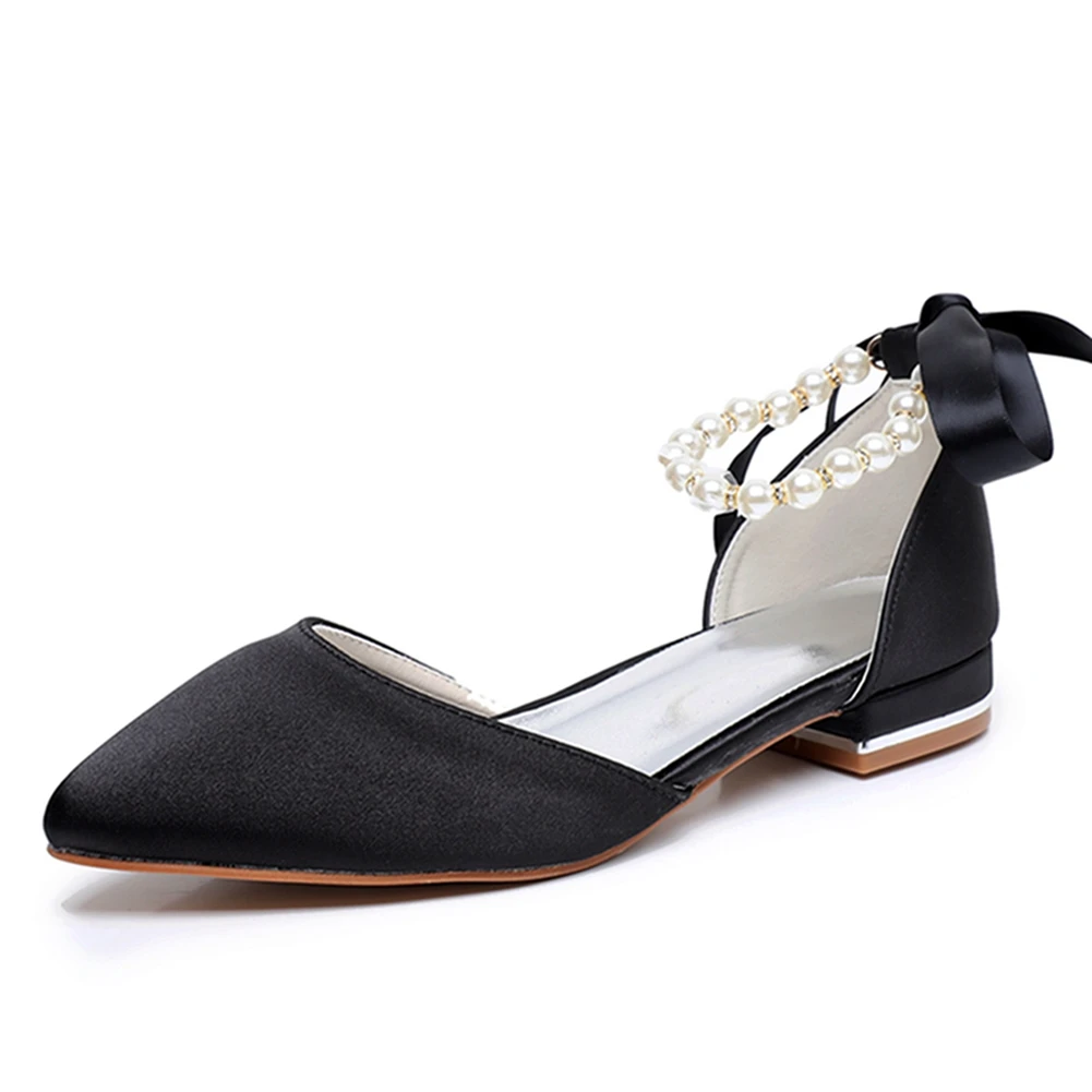Crystal Queen Pearl Strapping High-heeled Shoes Summer Square Heel Pointed Hollow Women\'s Sandals Casual party Flat
