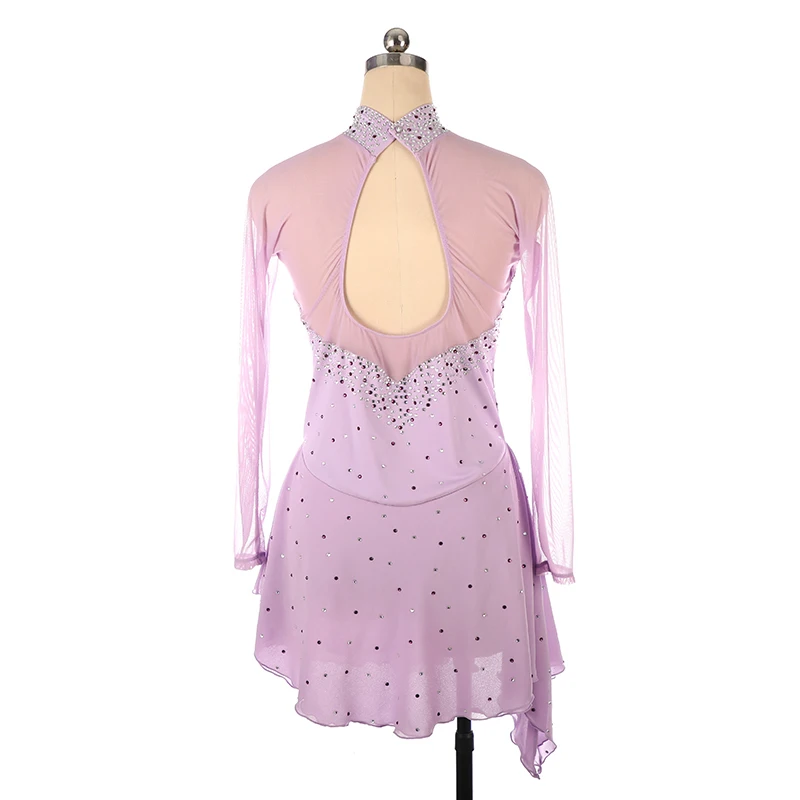 Professional figure skating outfit, women's performance competition dress, light purple sparkling diamond view 4