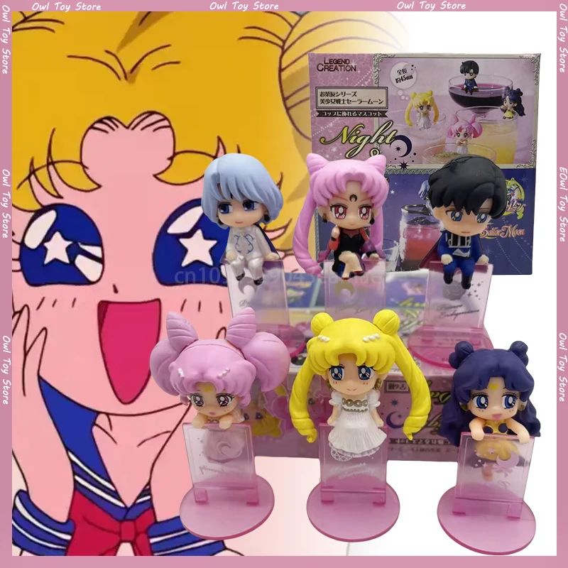 Caja ciega Sailor Moon versión Q portavasos de té Sailor Mercury Sailor Mars figura de Anime modelo muñeca estatal lindo adorno juguete para regalo