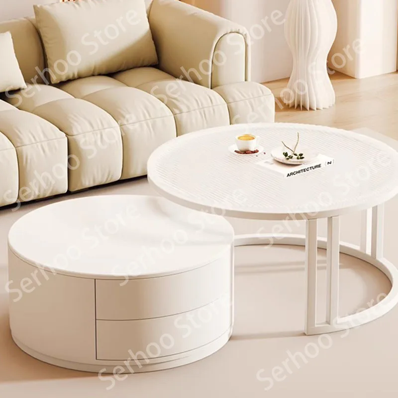 

Modern Luxury Coffee Table Trau Round White Mobile Living Room Coffe Table Minimalist Apartamento Mesa De Centro Furniture