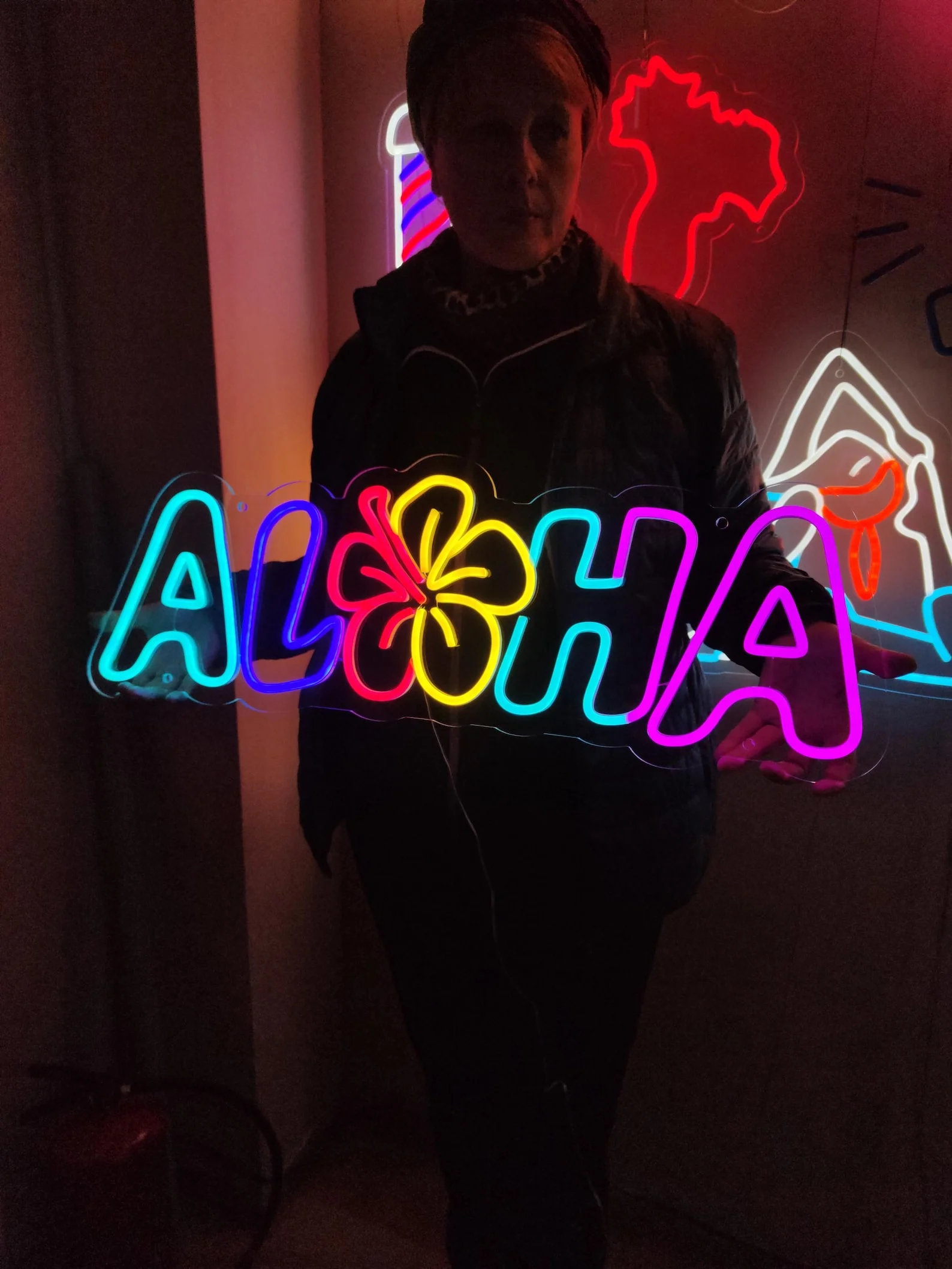 Aloha Neon Sign, Bar LED Decor,Hawaiian Party Neon Sign,Flower Neon Decor,Beach LED Decor,Tiki Bar Neon Decor