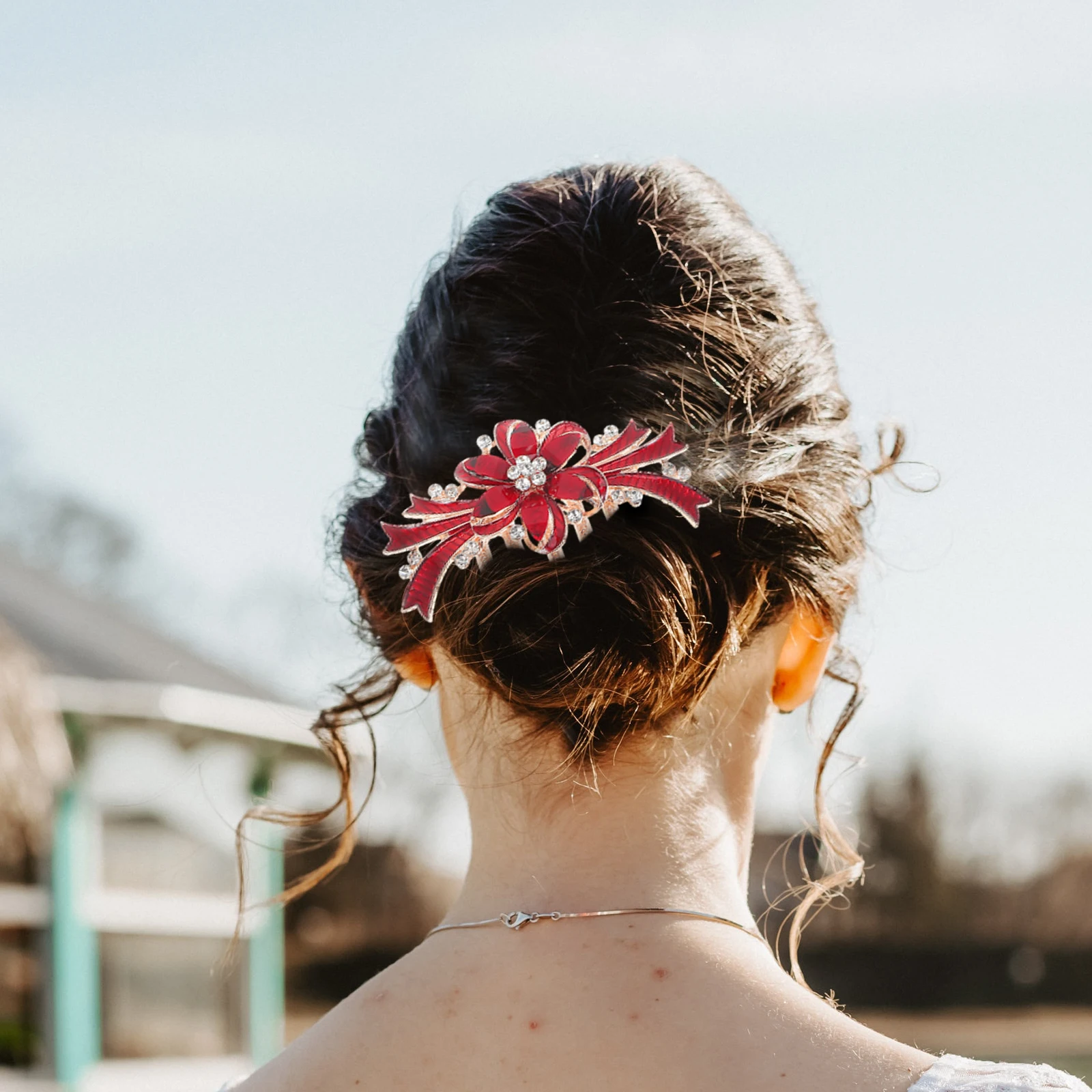 

Bridal Wedding Comb Alloy Durable Rhinestone Crystal Red Elegant Hairpin For Women Vintage Clip Ornaments Spiral Pins Flower