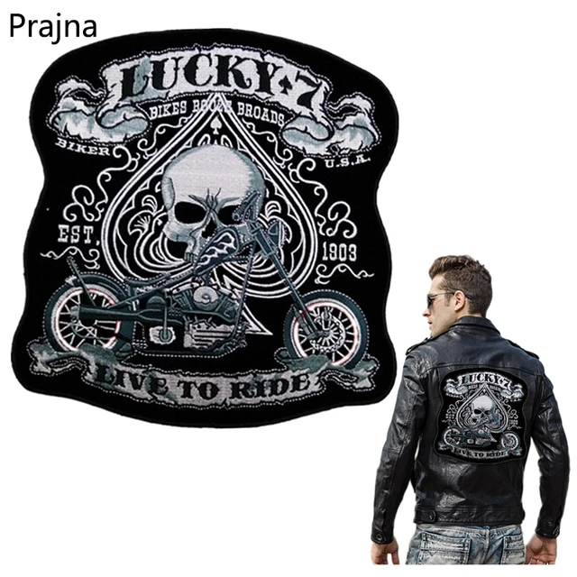 Motorcycle Biker Back Patch Large Embroidered Patches On Clothes Stripe For Jacket Punk Skull Applique Iron On Patches Big Badge AliExpress