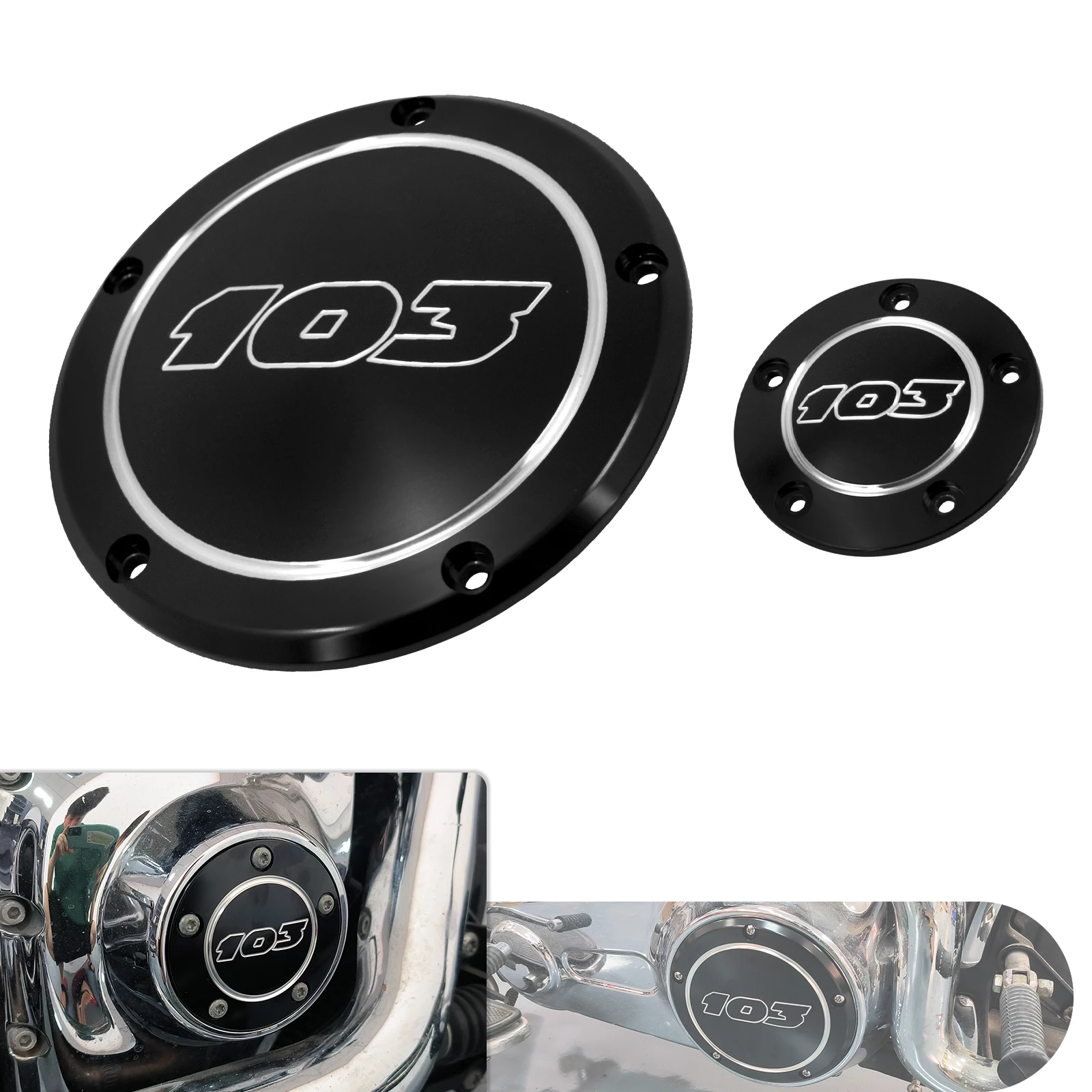 Set Coperchio Distribuzione e Timer Nero 103 per Harley Evolution 1340 Dyna Softail 99-17 Touring Trike 99-15 (Richiede Guarnizione Aggiuntiva)