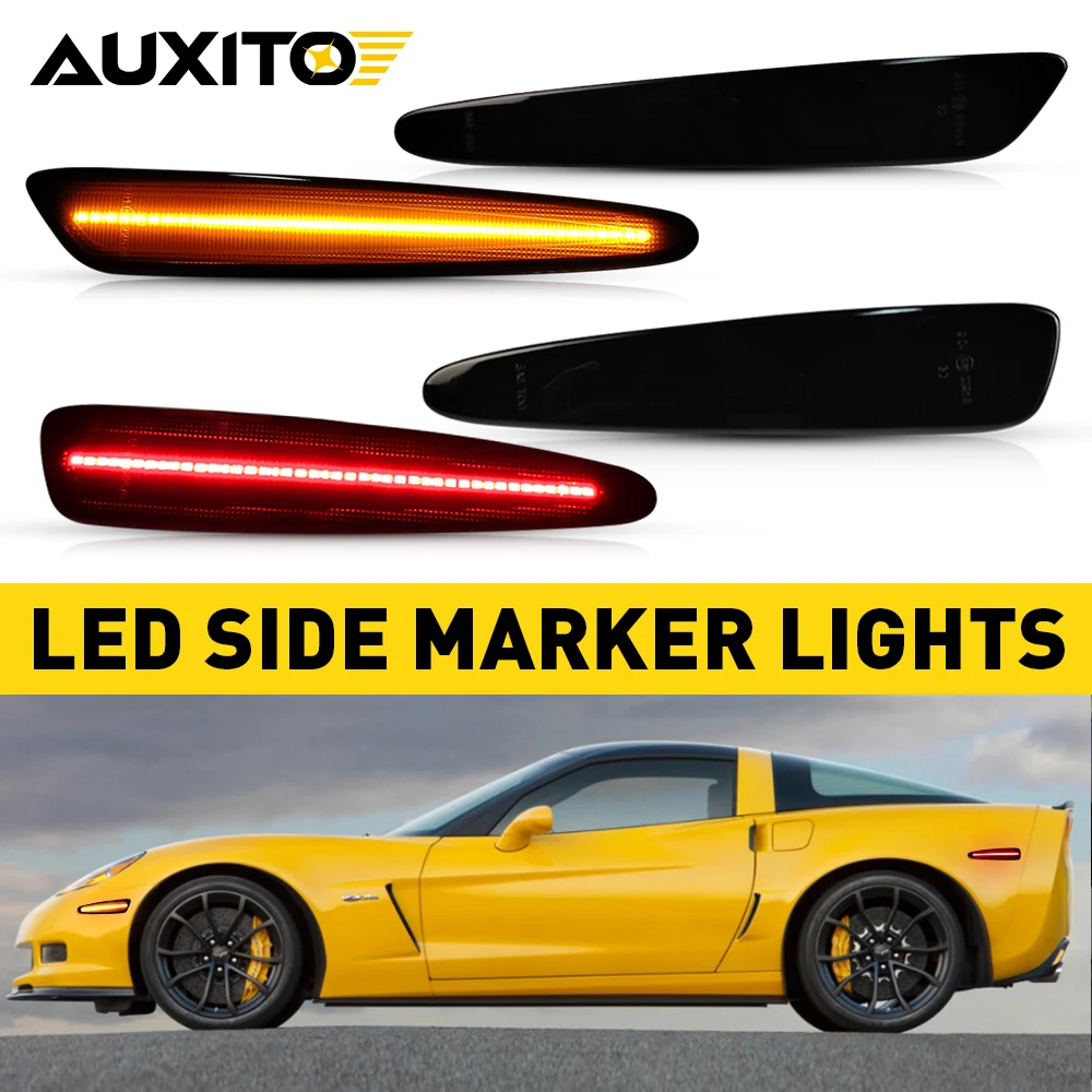 4Pcs Front Rear Bumper LED Side Marker Light for Chevrolet Corvette C6 2005-2013 Accessories Yellow Red LED Turn Signal Lamp 12V