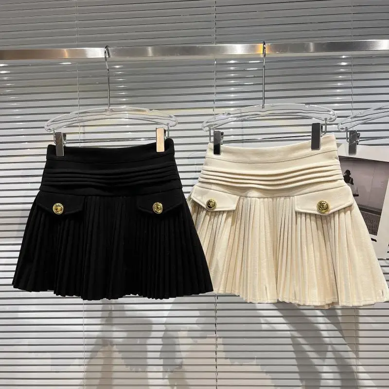 Skirt Girls Metal Velvet Pleats Korean Solid Color Childrens Clothing 2024 Versatile Vintage Elastic Waist Vintage