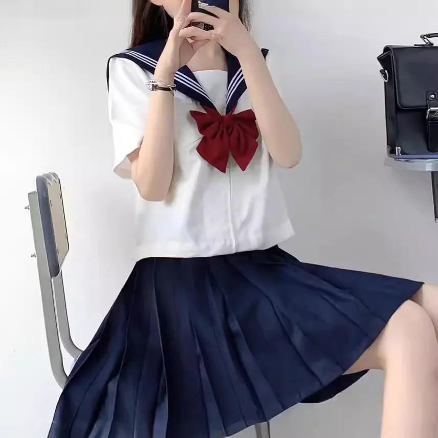 Uniformi da marinaio scolastiche T-shirt + Gonna Abito Scuola Gonna a pieghe centrale Set Giapponese JK Ragazze Uniforme Gonne Costume Cosplay