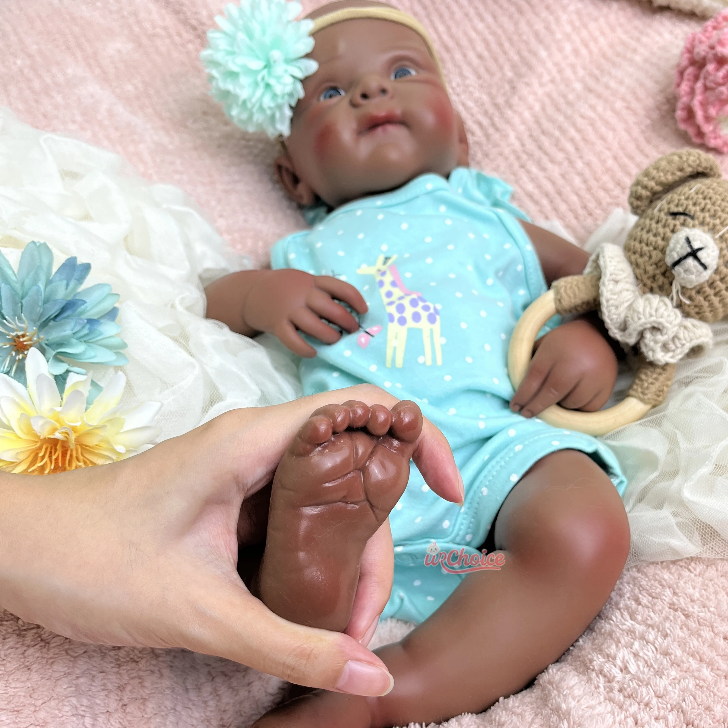 Betty 19" Dark Skin Full Silicone Reborn Baby Artificial Children Toy Natural Blush Gradient Newborn Doll for Birthday Gifts