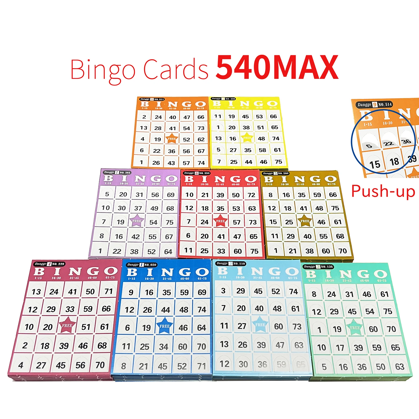 Push-up Bingo Cards Set, 540 Cards Max