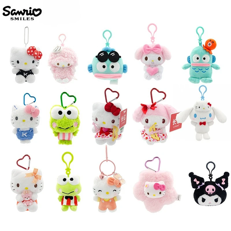 Sanrio Hello Kitty Melody Cinnamoroll Keroppi Badbadtz-Maru Stuffed Toys Pendant Plush Toys Keyring Anime Keychain Birthday Gift