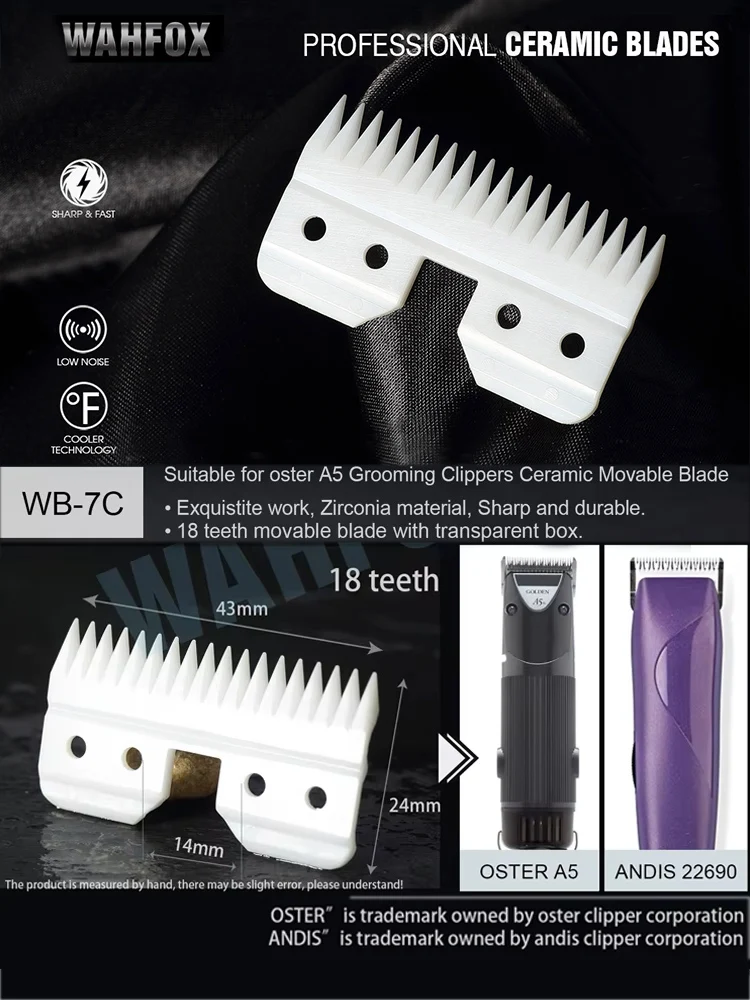 WAHFOX 빠른 피드 교체 세라믹 블레이드, Oster A5 그루밍 클리퍼 블레이드, 박스 포함 18 개 톱니, 100 개/50 세트