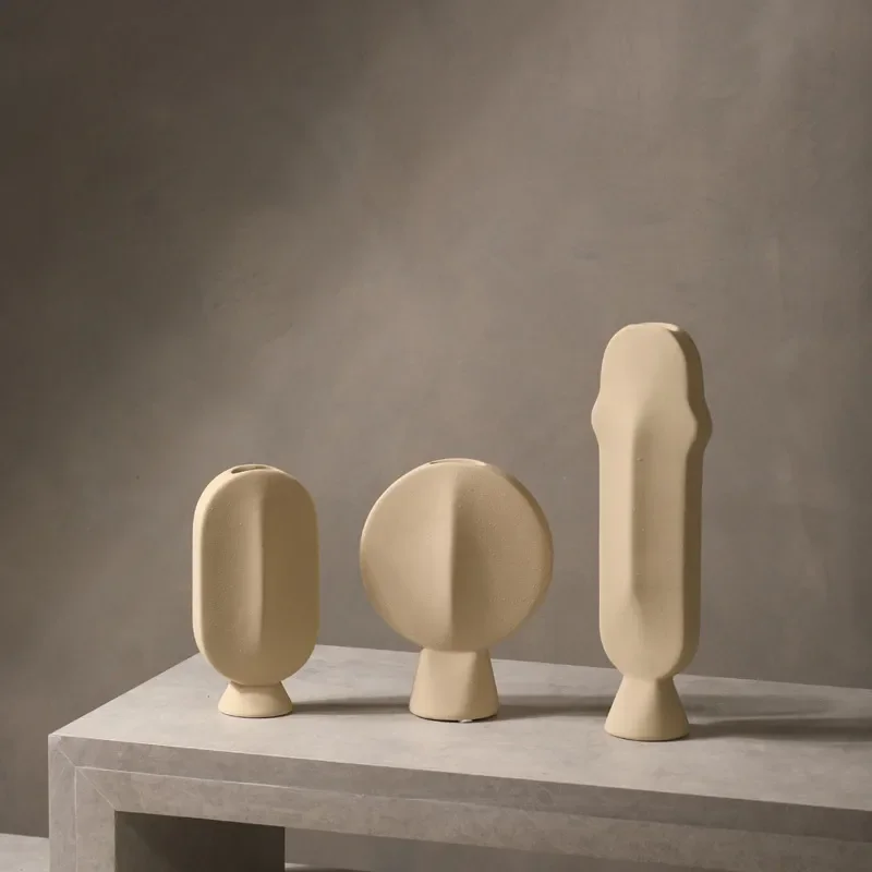 for Wabi Sand Wind Matte Ceramic Vase Ins Style Face Flower Arrangement Living Room Model Room Soft Decoration Ornament