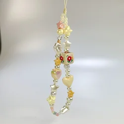 Japan Flower Bead Phone Charms Strap Lanyard Cute Kawaii Star Yellow Pendant Keychain Accessories For Bag iP 12 Camera Ins Korea