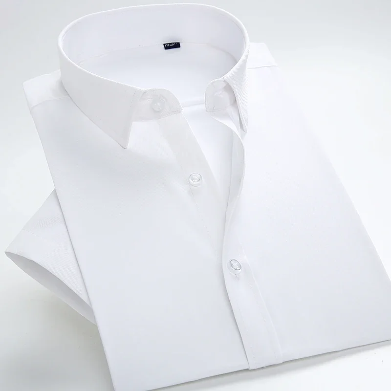 

Summer Men Dress Shirt Plus Size Short Sleeve 7xl Twill Solid Business Formal Shirt for Man Without Breast Pocket New White