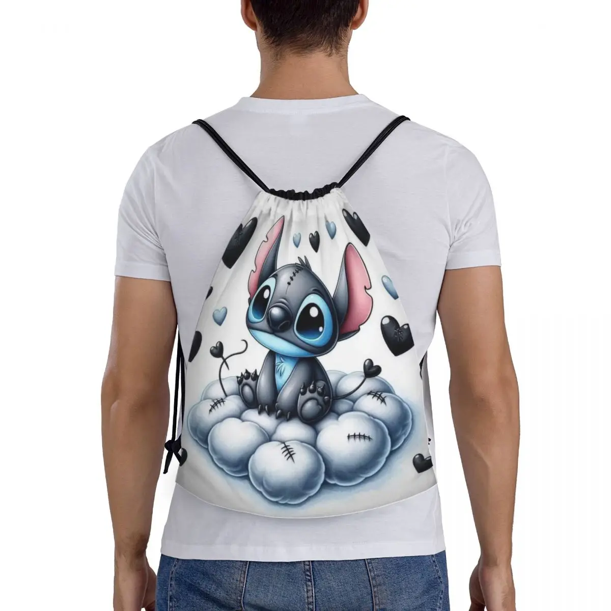 Custom SLilo And Stitch Cartoon Drawstring Bag Women Men Lightweight Anime Sports Gym Storage Backpack