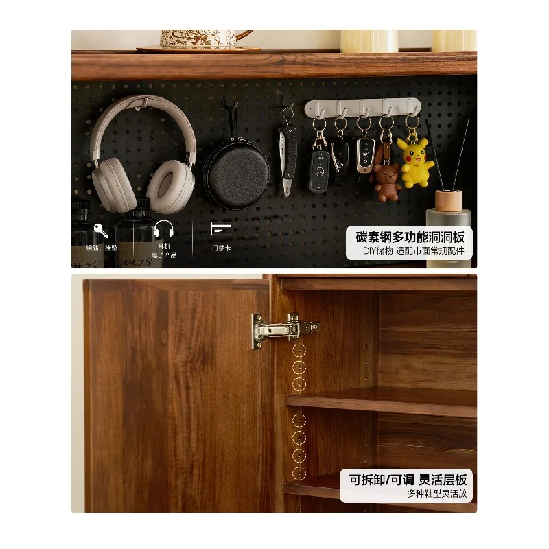 All teak solid wood shoe cabinet, household door storage cabinet, integrated wall hole board shoe cabinet locker