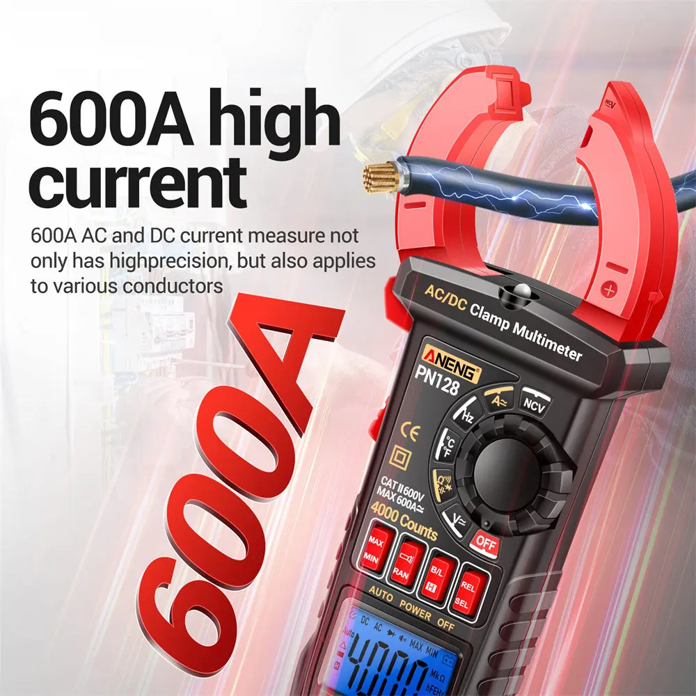 ANENG PN128 Clamp Meter AC/DC Voltage Tester 600A Current Clamp NCV True Rms Multimeter Clamp Auto Ranging Electrician Tools