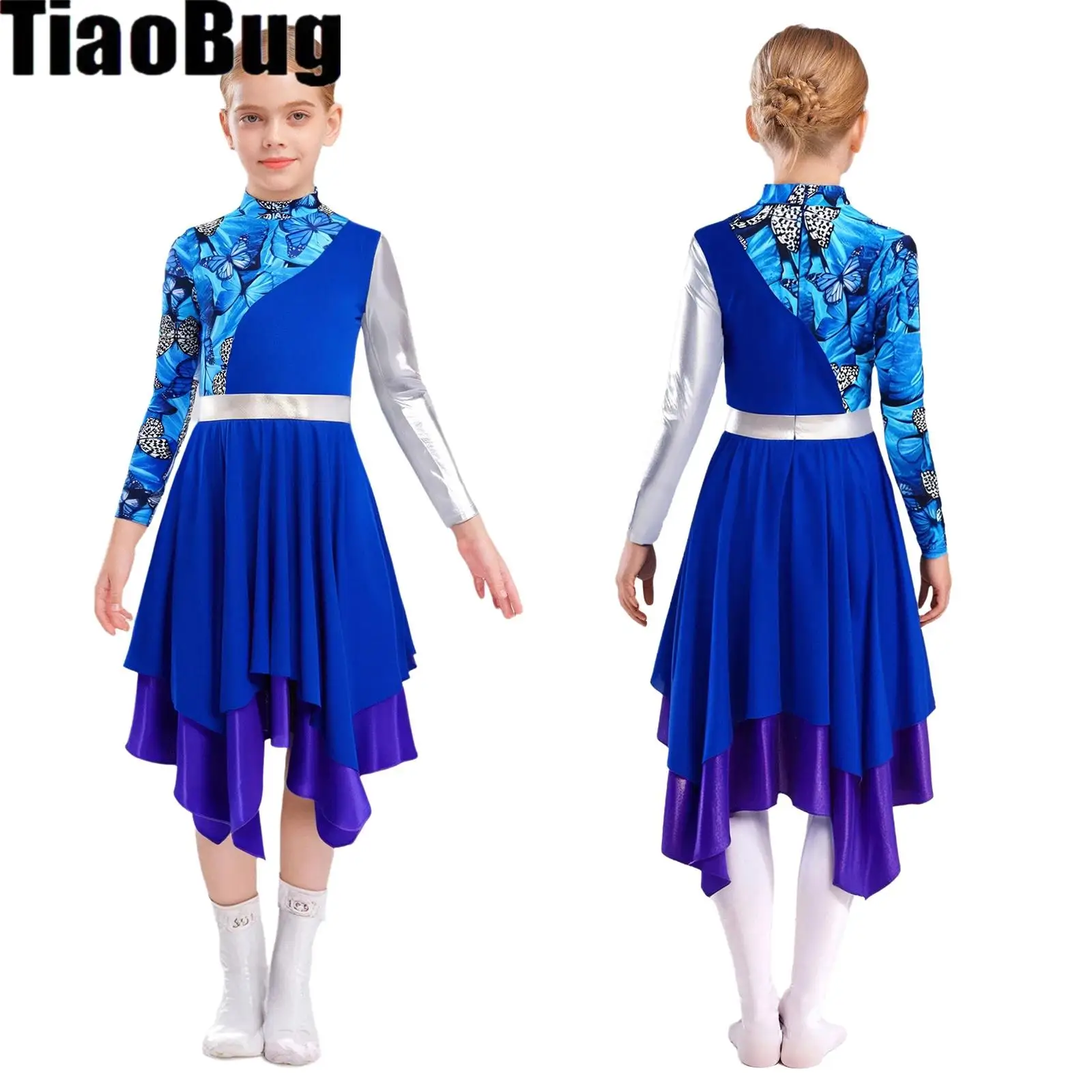 

Girls Liturgical Praise Dance Dress Long Sleeve Irregular Ballet Lyrical Dancewear Christian Worship Church Choir Performance