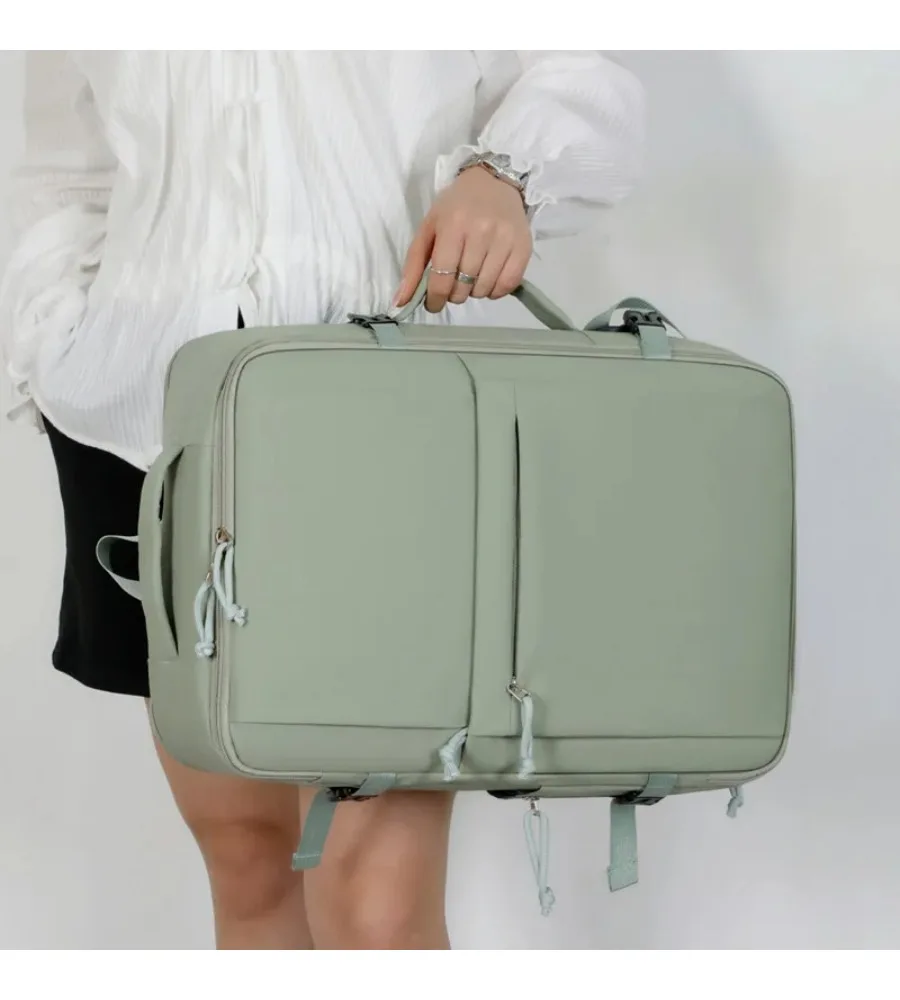 

Durable leather finish expandable backpack functional laptop companion for work trips and daily commutes