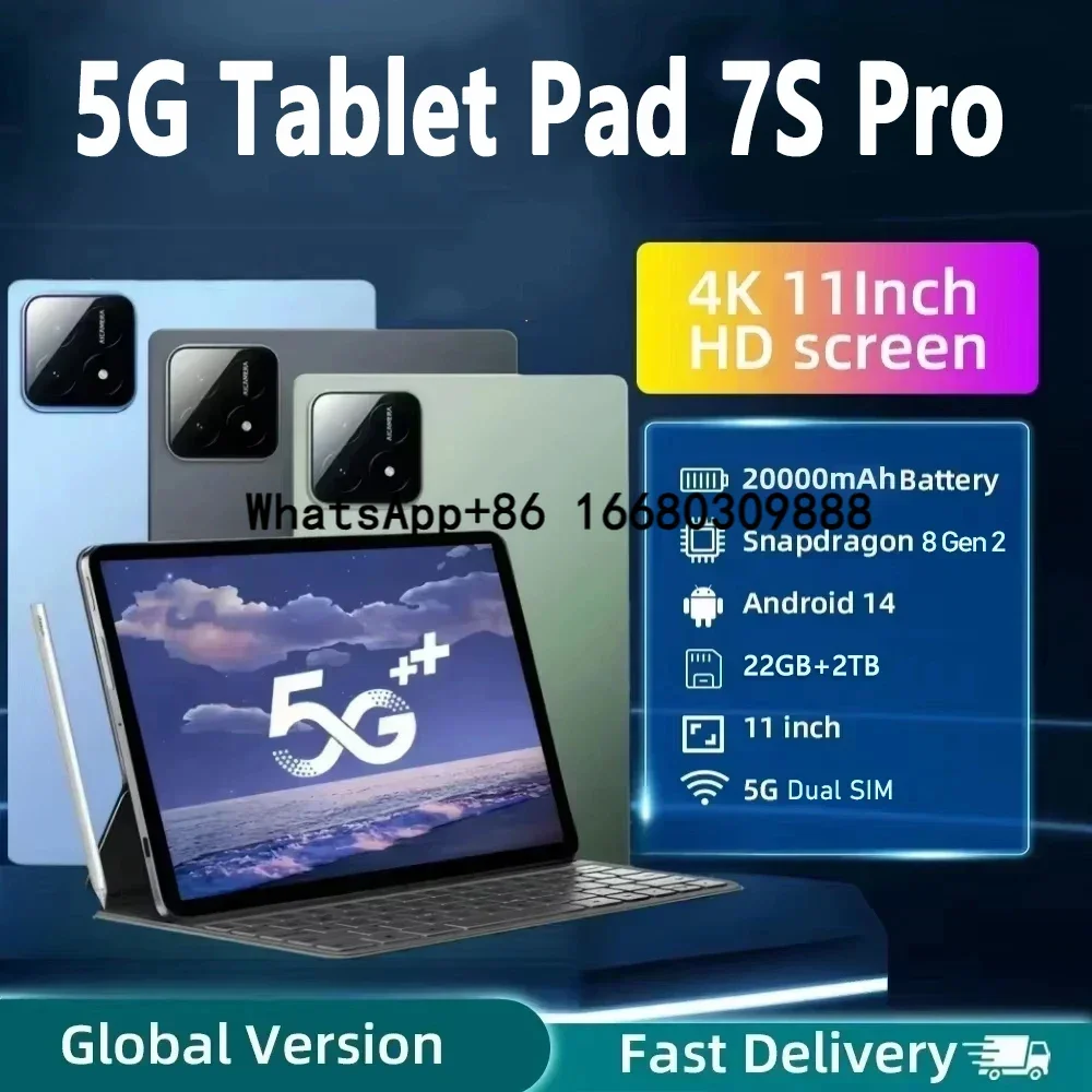 2025 NEW Original Pad 7S Pro Tablet PC Android 14 16GB+1TB 20000mAh 11Inch 5G Dual SIM Bluetooth WiFi GPS 4K HD Tablet PC